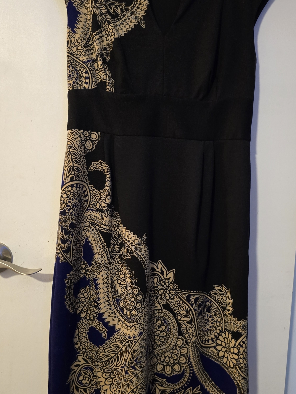 London Times Black and Navy Paisley-Print Dress